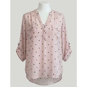 Torrid Pink & White Stripe Blouse w/ Black Dots Roll-Tab Sleeves (3X) Plus Size